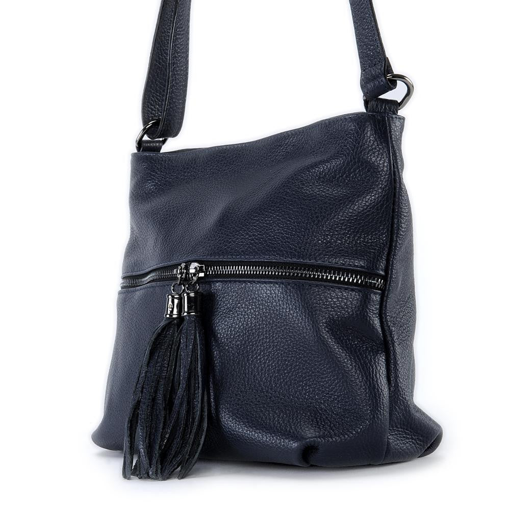 Sac bandoulière en cuir grainé LONDON Bleu marine
