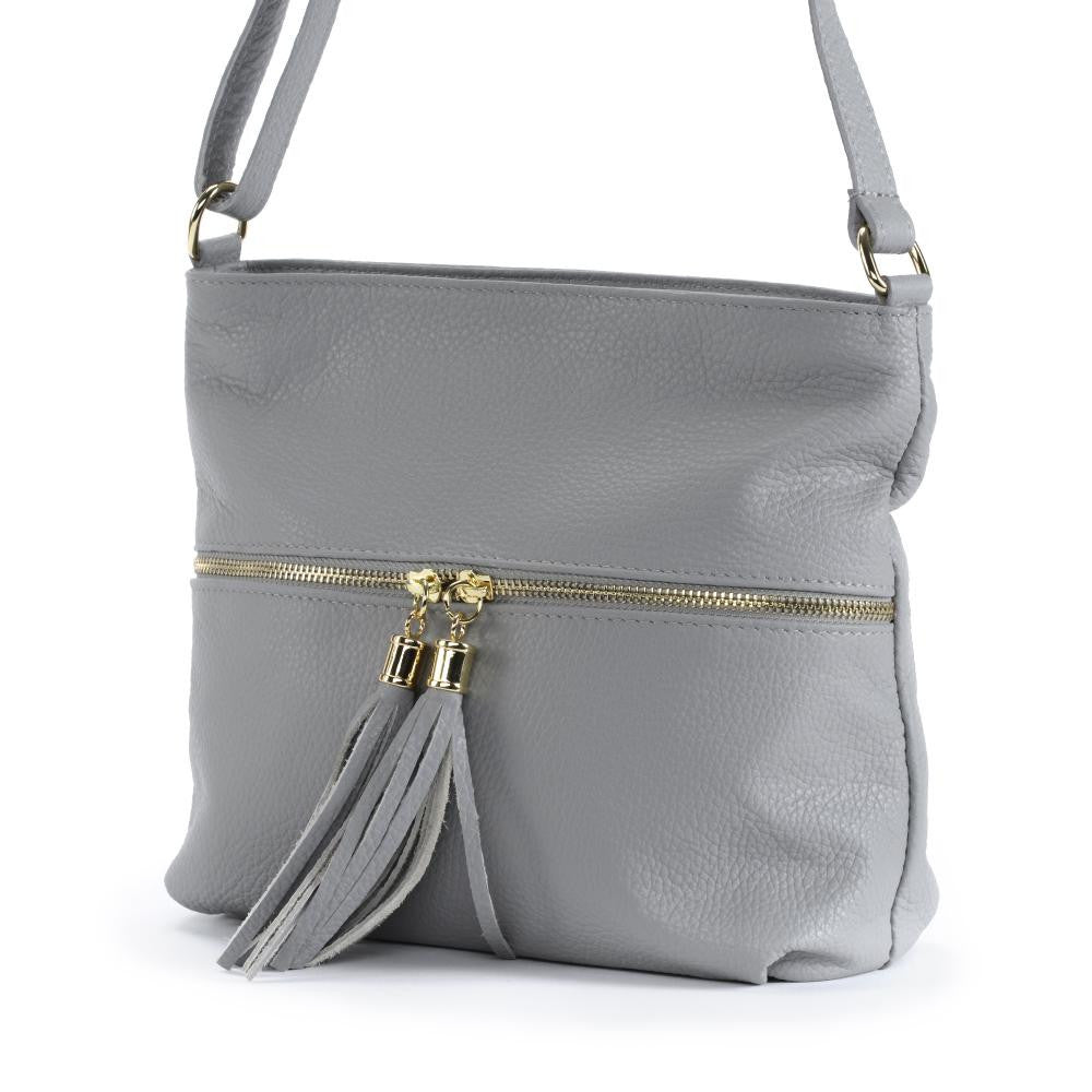 Sac bandoulière en cuir grainé LONDON Gris clair