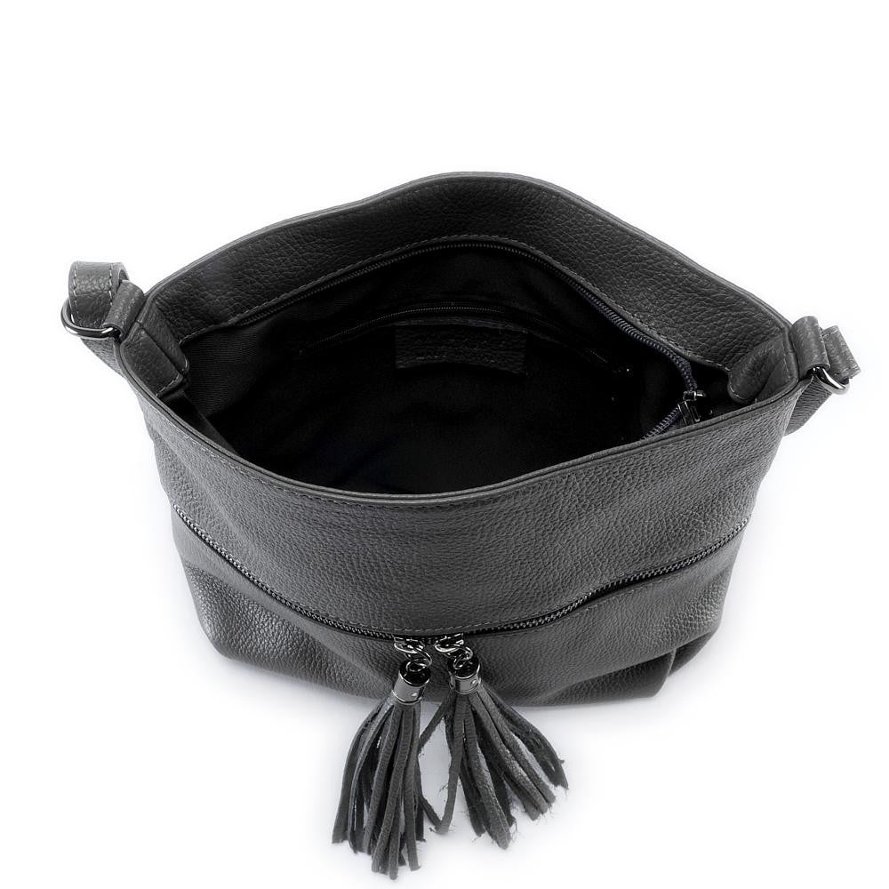 Sac bandoulière en cuir grainé LONDON Gris foncé