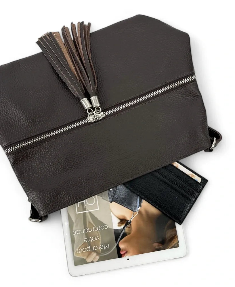 Sac bandoulière en cuir grainé LONDON Chocolat