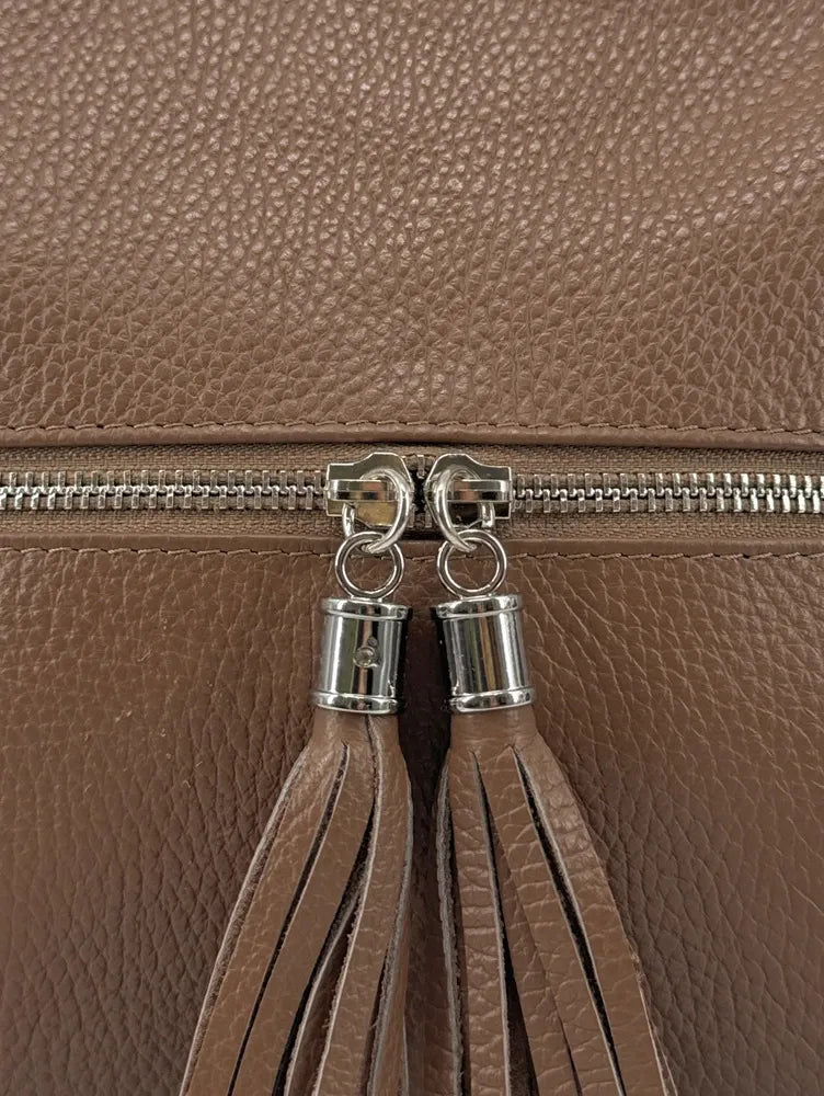 Sac bandoulière en cuir grainé LONDON Taupe foncé