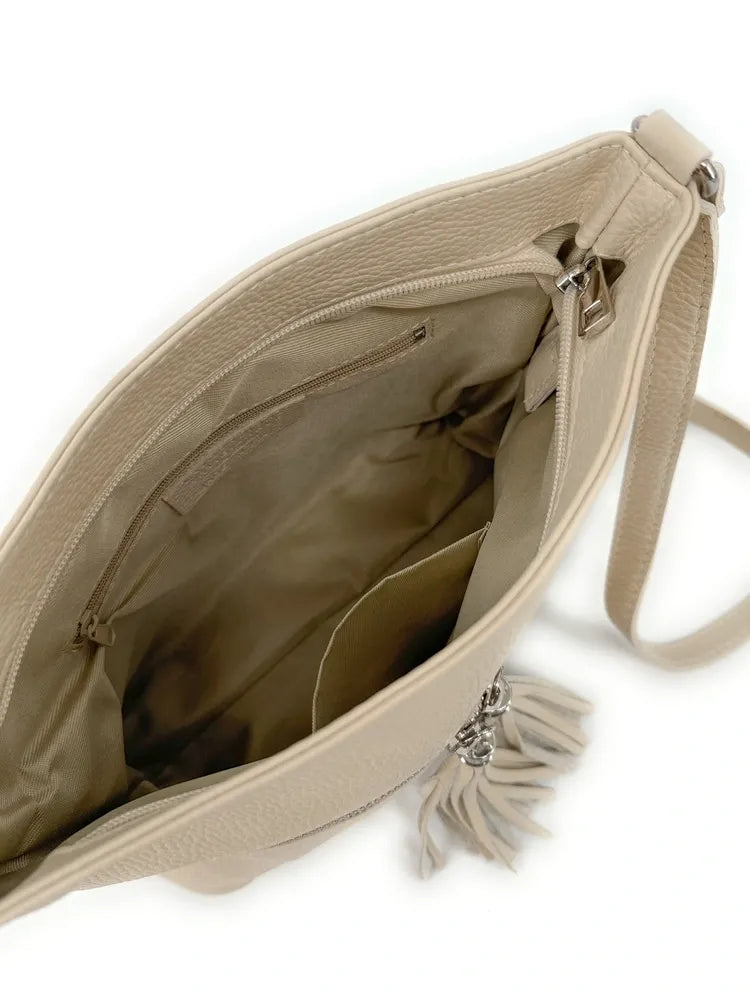 Sac bandoulière en cuir grainé LONDON Taupe clair