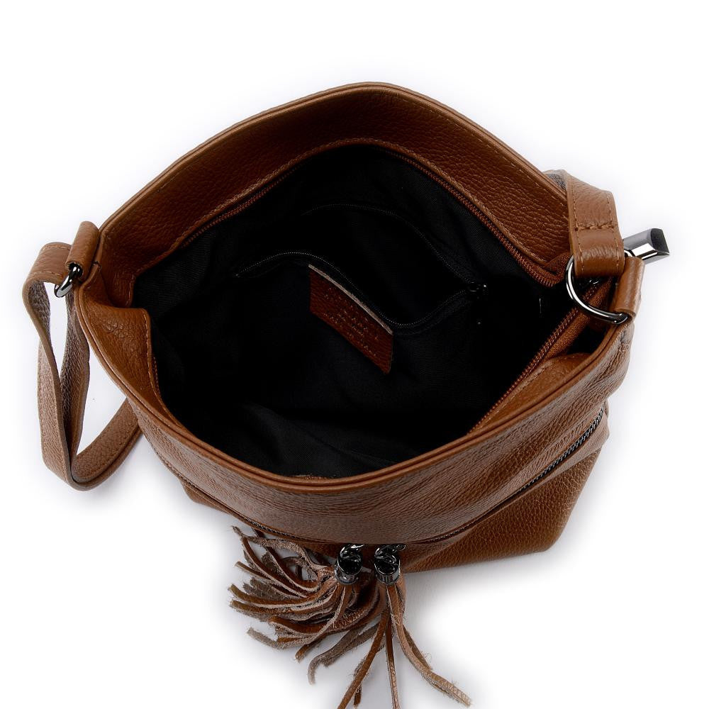 Sac bandoulière en cuir grainé LONDON Cognac foncé