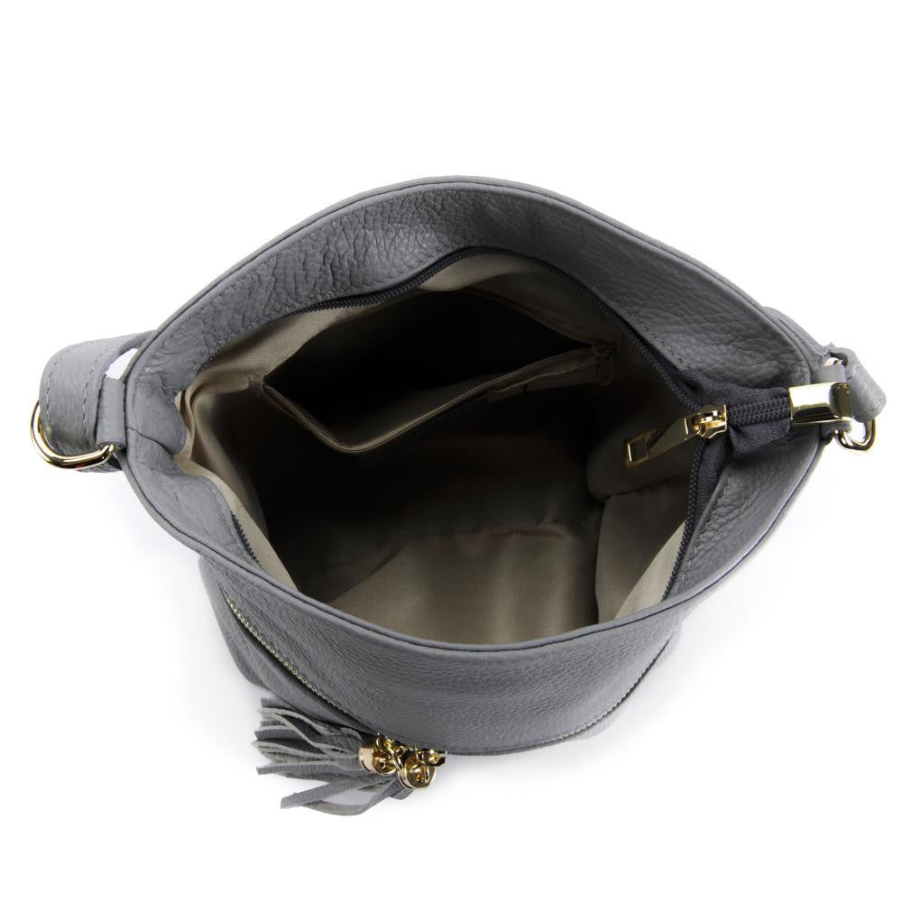 Sac bandoulière en cuir grainé LONDON Gris clair