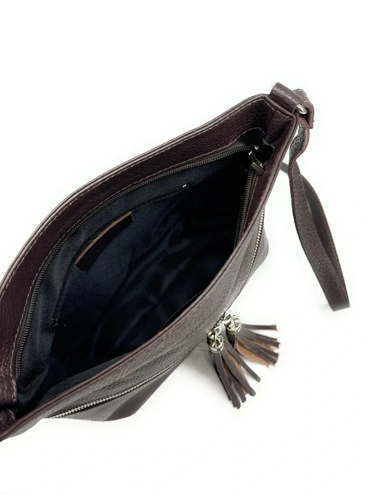 Sac bandoulière en cuir grainé LONDON Chocolat
