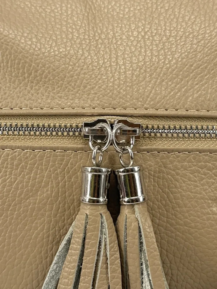 Sac bandoulière en cuir grainé LONDON Taupe