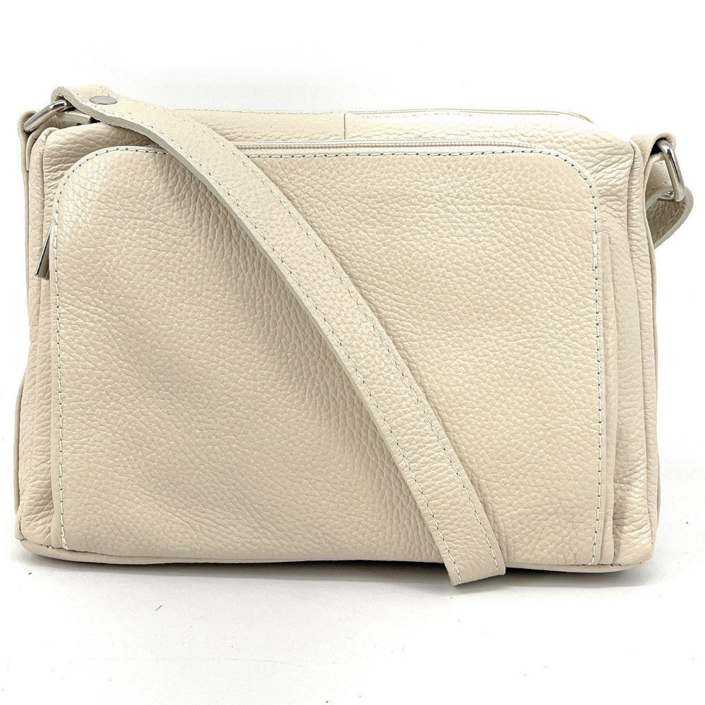 Sac trotteur à bandoulière en cuir grainé MANHATTAN Beige crème