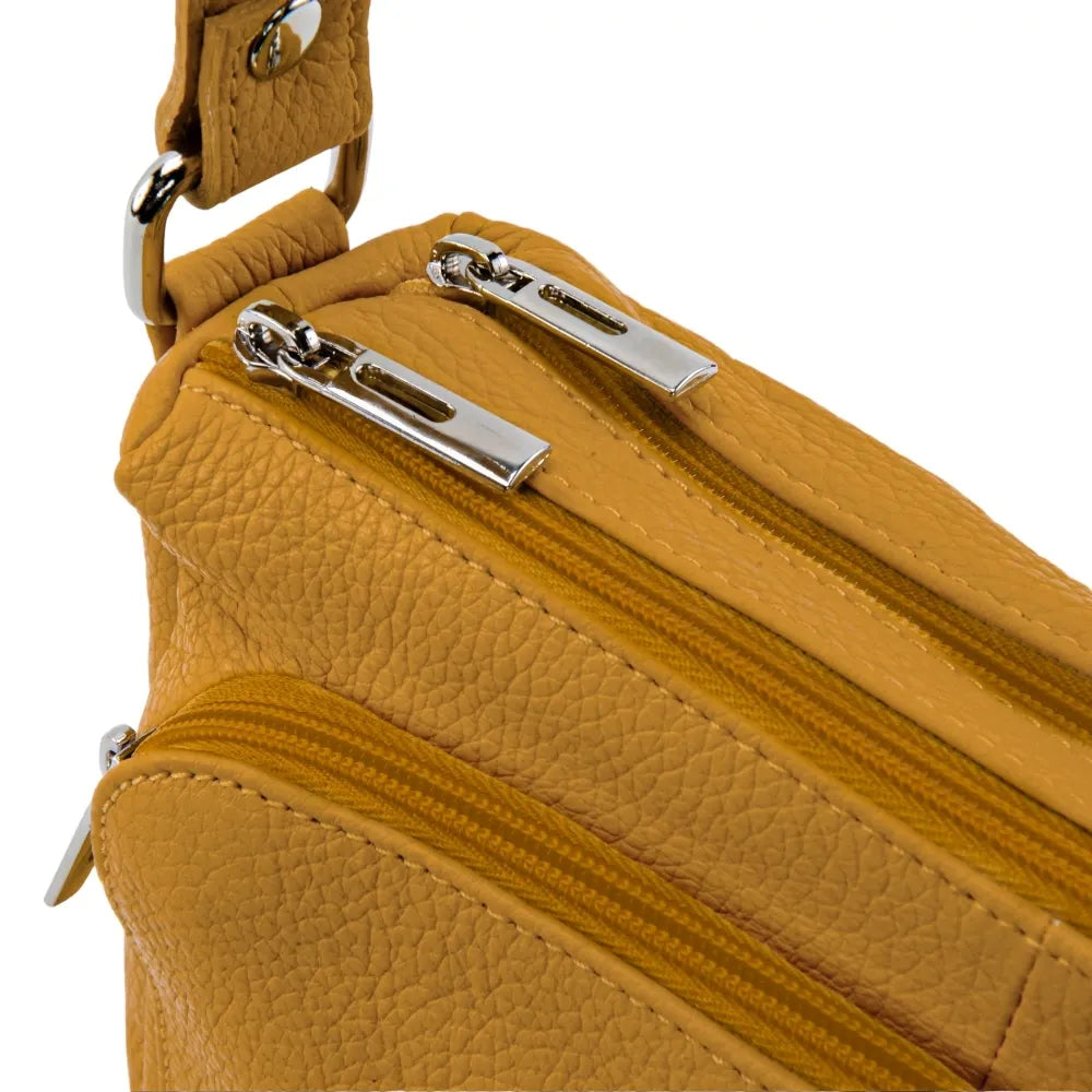 Sac trotteur à bandoulière en cuir grainé MANHATTAN Jaune Moutarde