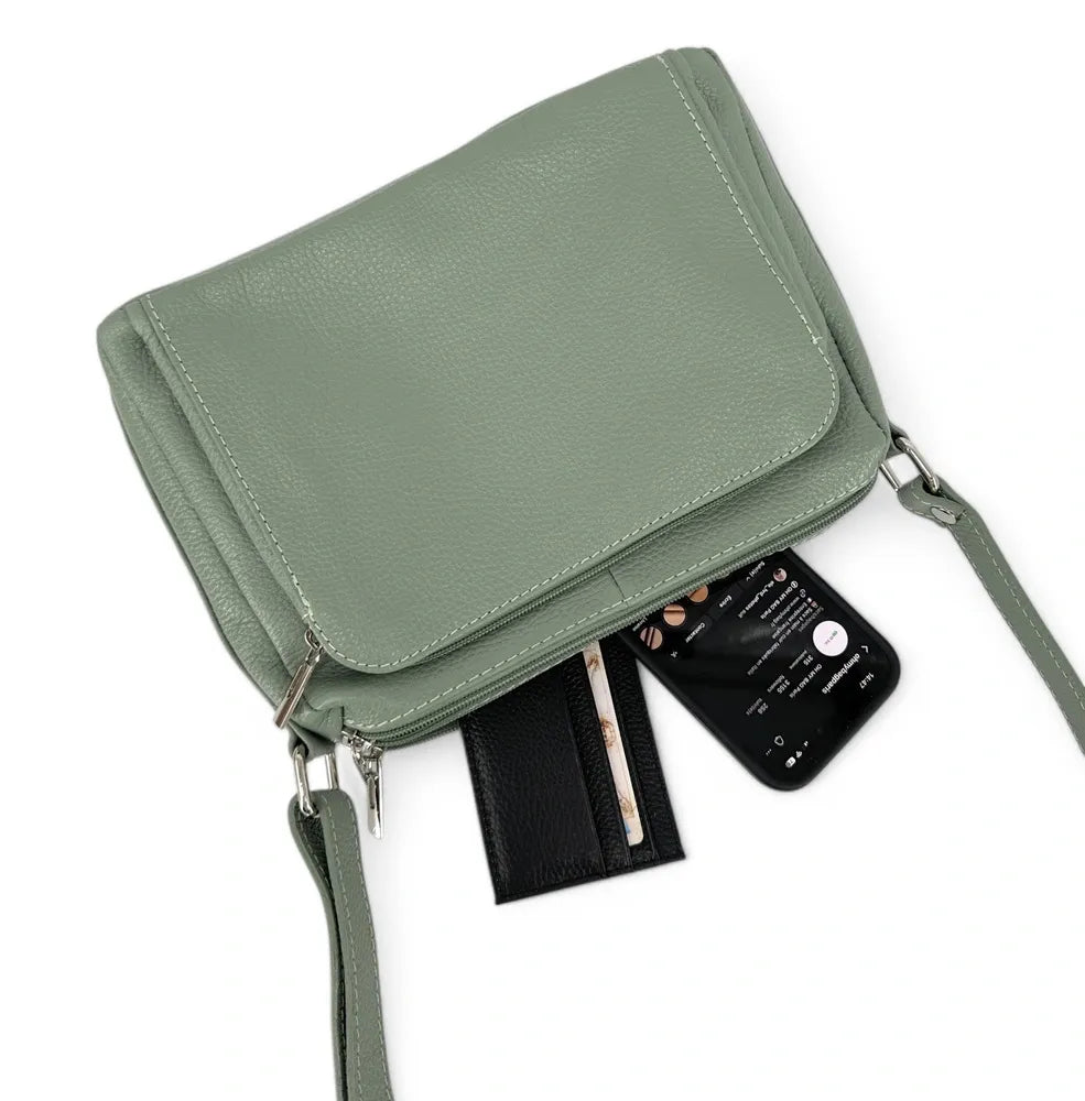 Sac trotteur à bandoulière en cuir grainé MANHATTAN Vert pastel