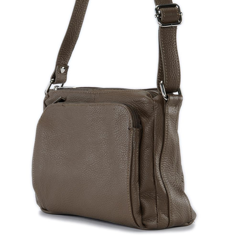 Sac trotteur à bandoulière en cuir grainé MANHATTAN Taupe foncé