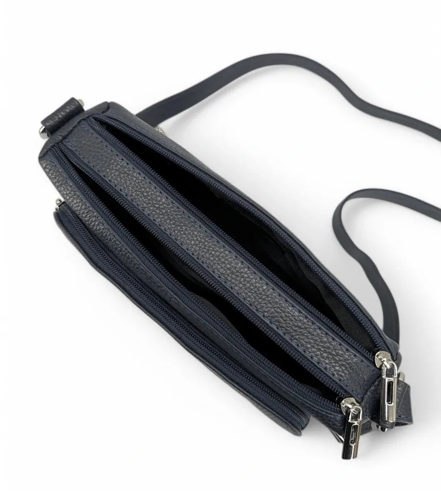 Sac trotteur à bandoulière en cuir grainé MANHATTAN Bleu marine