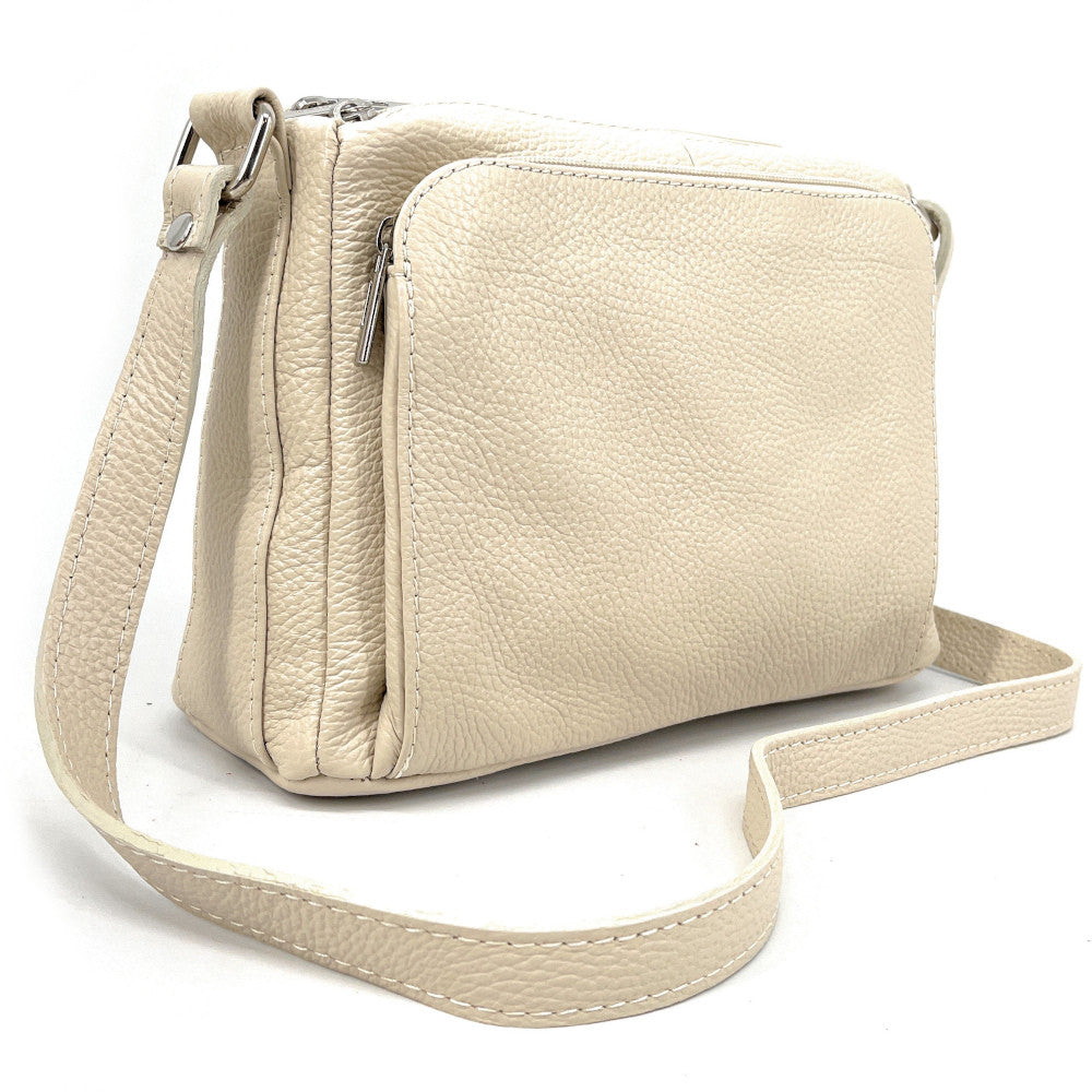 Sac trotteur à bandoulière en cuir grainé MANHATTAN Beige crème