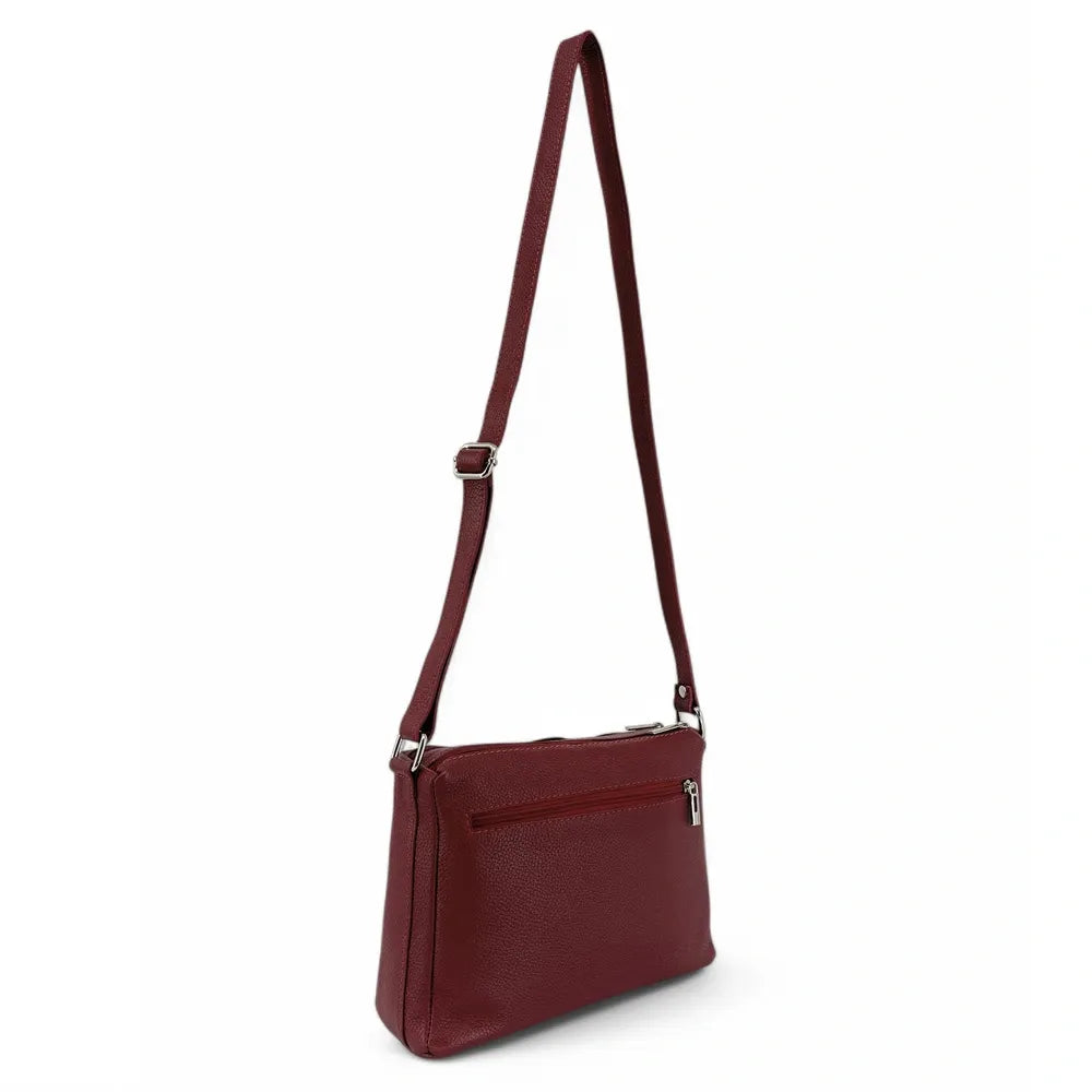 Sac trotteur à bandoulière en cuir grainé MANHATTAN Rouge bordeaux