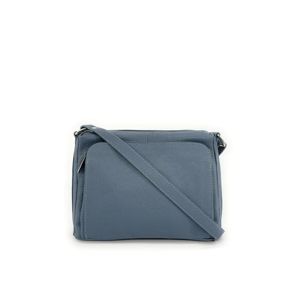 Sac trotteur à bandoulière en cuir grainé MANHATTAN Bleu glacier
