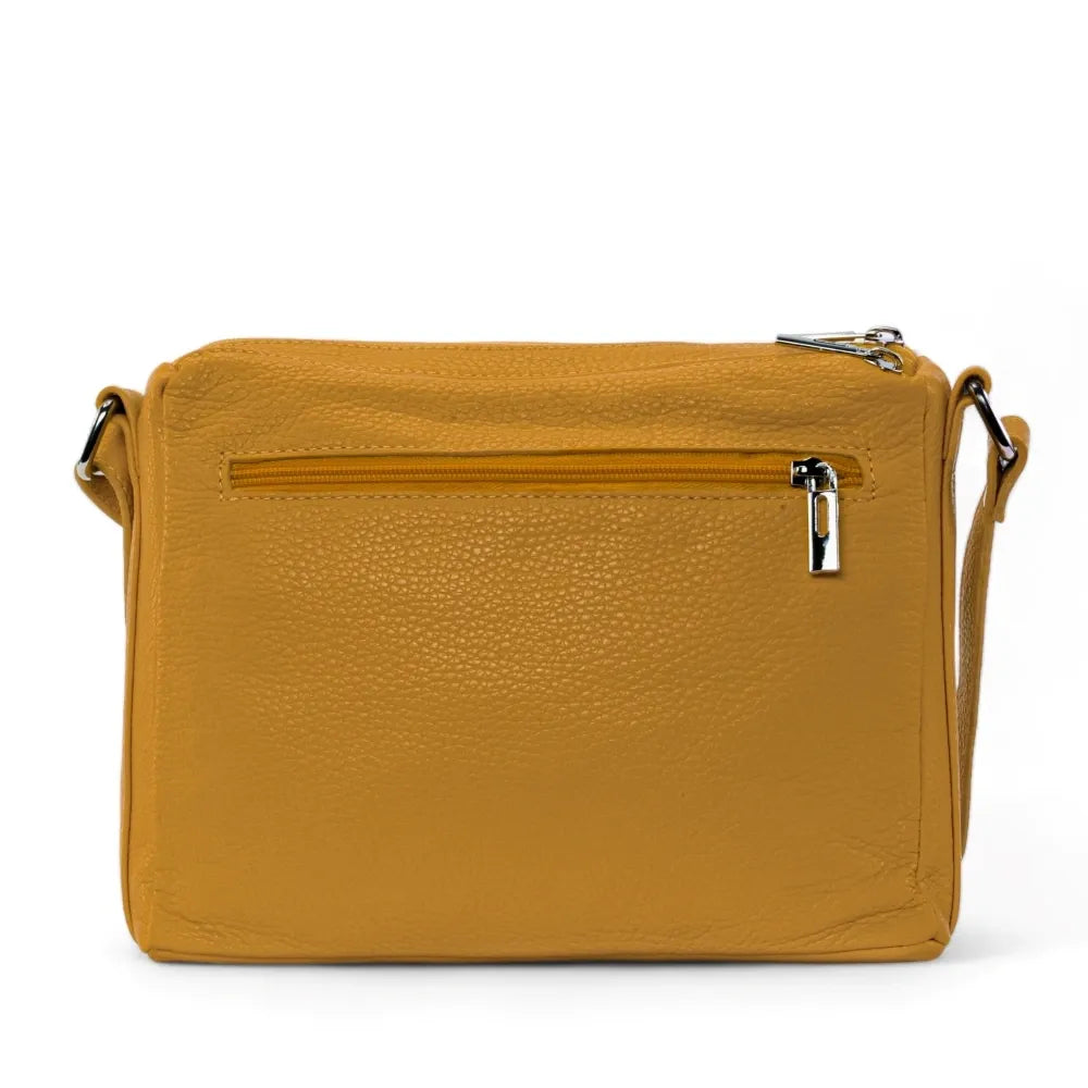 Sac trotteur à bandoulière en cuir grainé MANHATTAN Jaune Moutarde