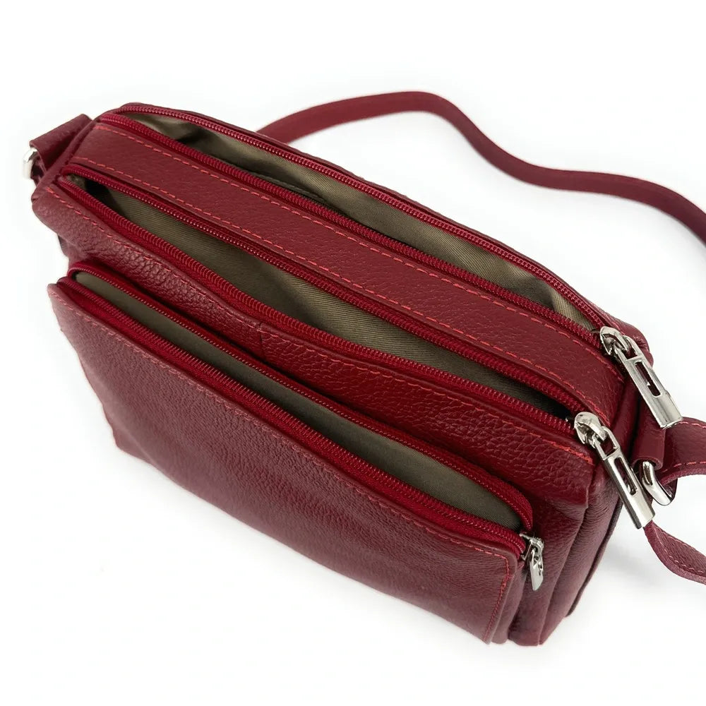 Sac trotteur à bandoulière en cuir grainé MANHATTAN Rouge bordeaux