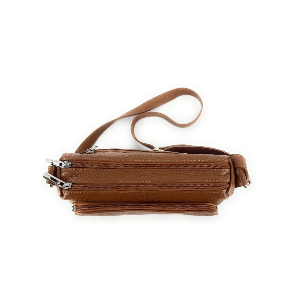 Sac trotteur à bandoulière en cuir grainé MANHATTAN Camel foncé