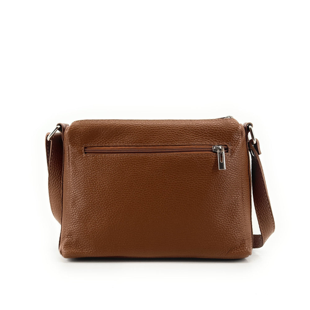 Sac trotteur à bandoulière en cuir grainé MANHATTAN Camel foncé