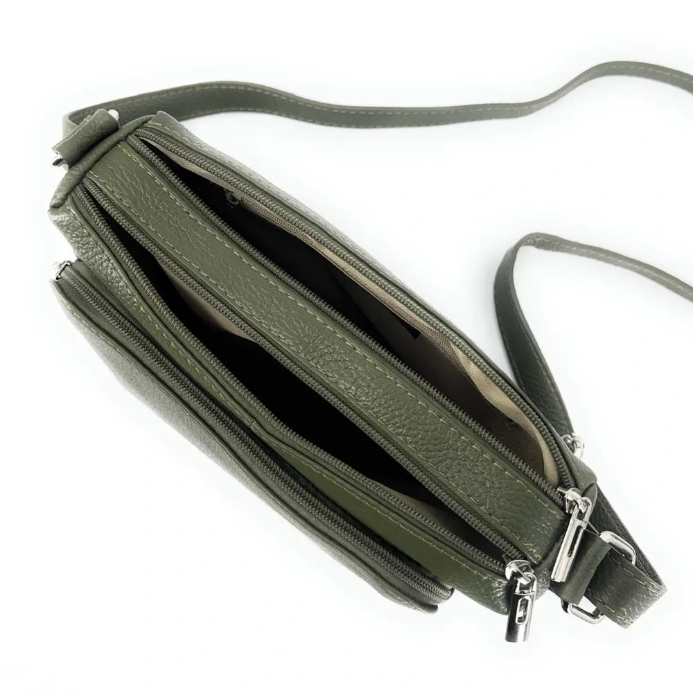 Sac trotteur à bandoulière en cuir grainé MANHATTAN Kaki