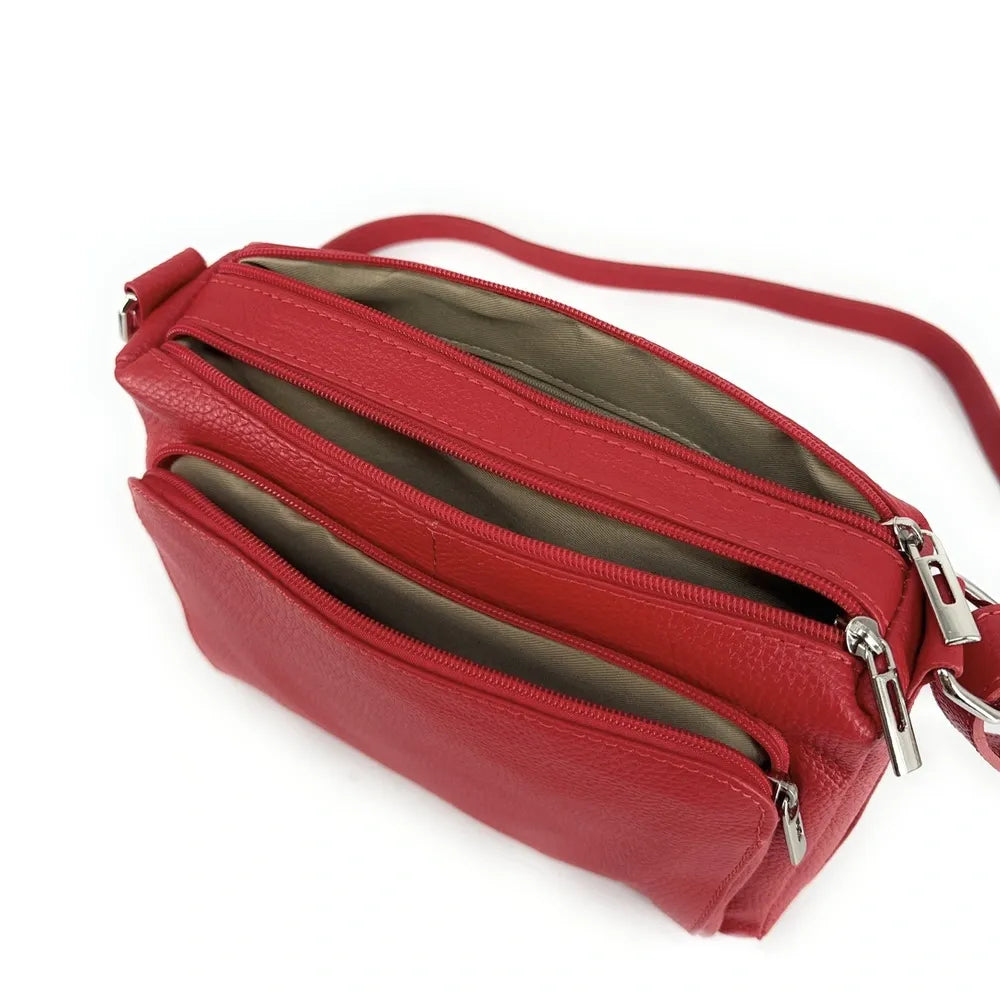 Sac trotteur à bandoulière en cuir grainé MANHATTAN Rouge garance