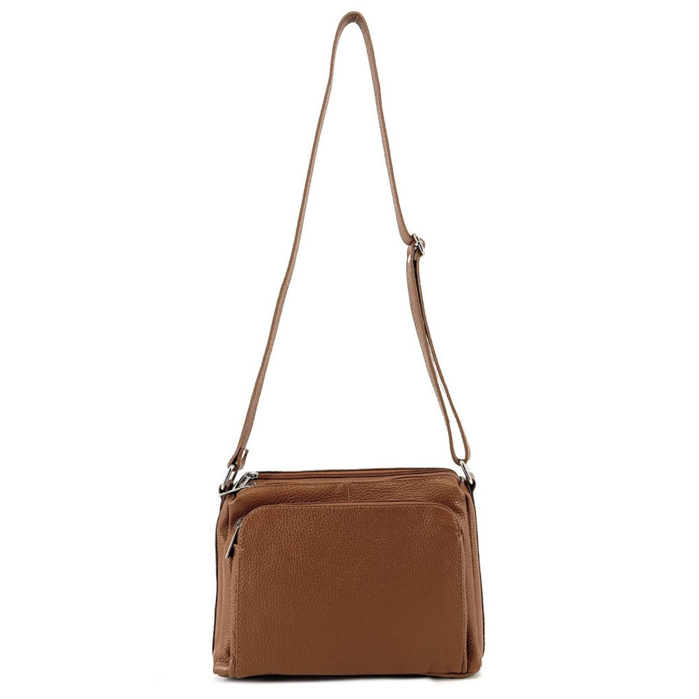 Sac trotteur à bandoulière en cuir grainé MANHATTAN Camel foncé