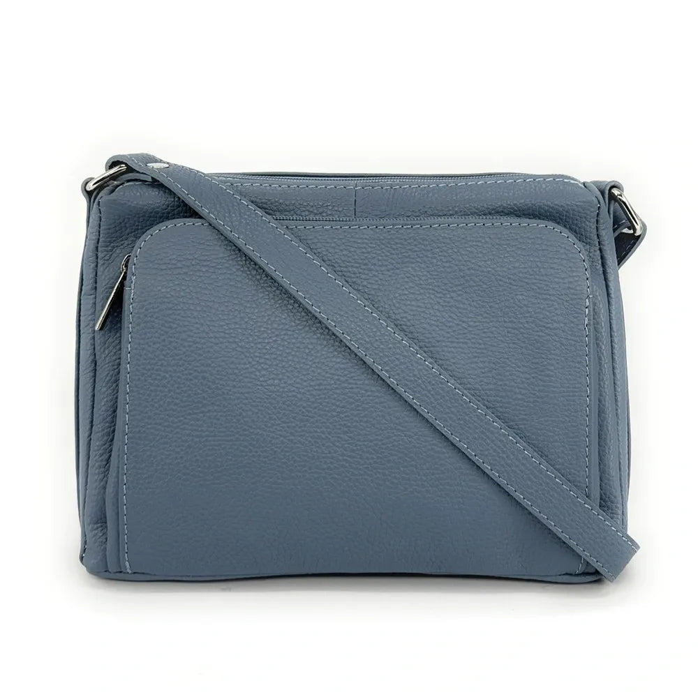Sac trotteur à bandoulière en cuir grainé MANHATTAN Bleu glacier