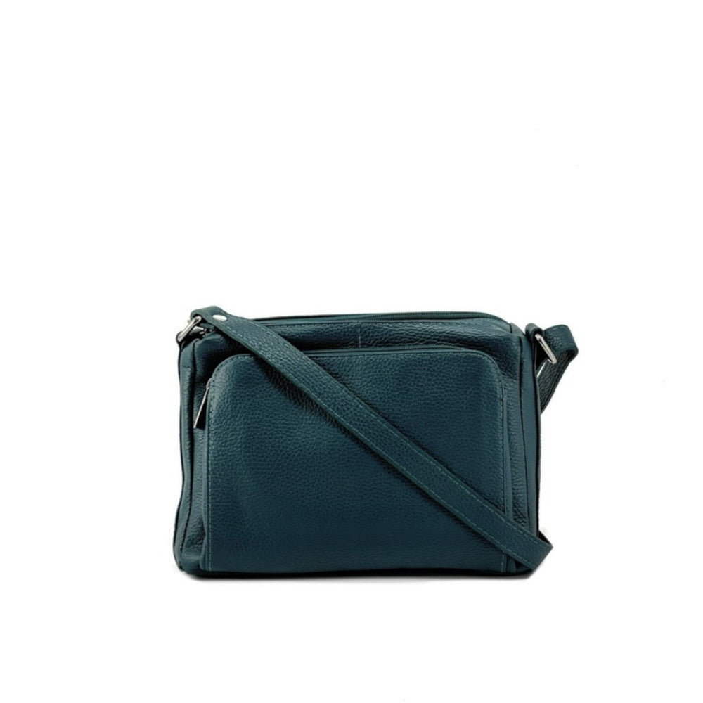 Sac trotteur à bandoulière en cuir grainé MANHATTAN Bleu vert canard