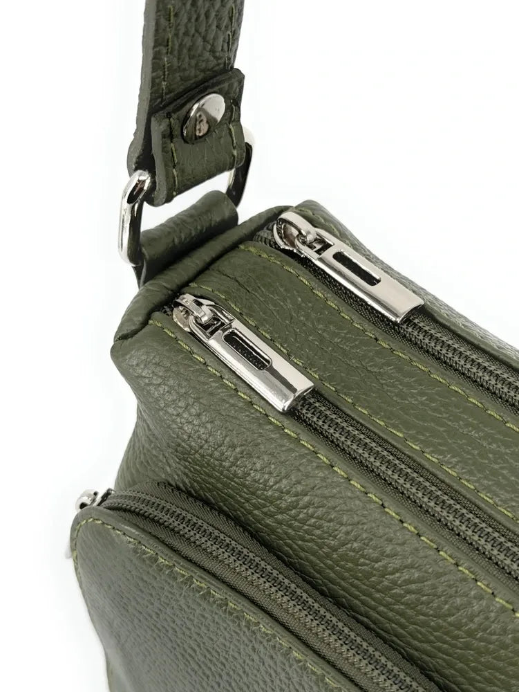 Sac trotteur à bandoulière en cuir grainé MANHATTAN Kaki
