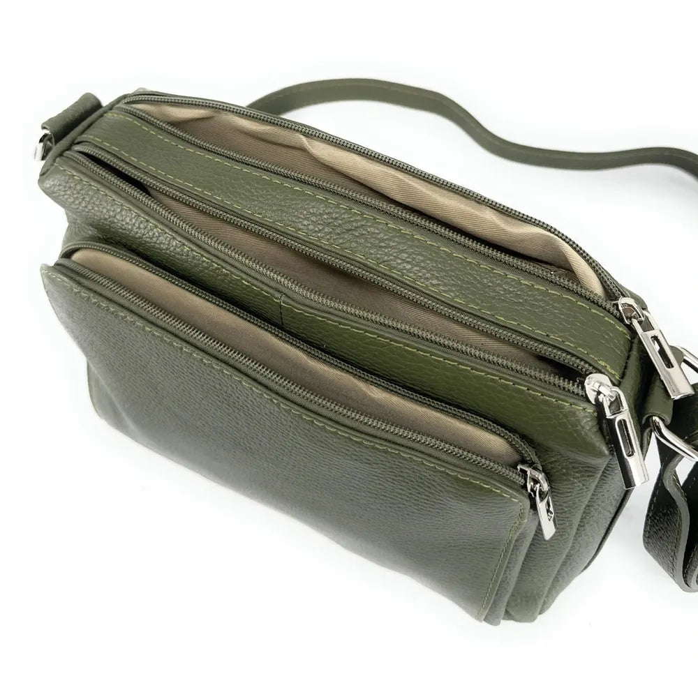 Sac trotteur à bandoulière en cuir grainé MANHATTAN Kaki