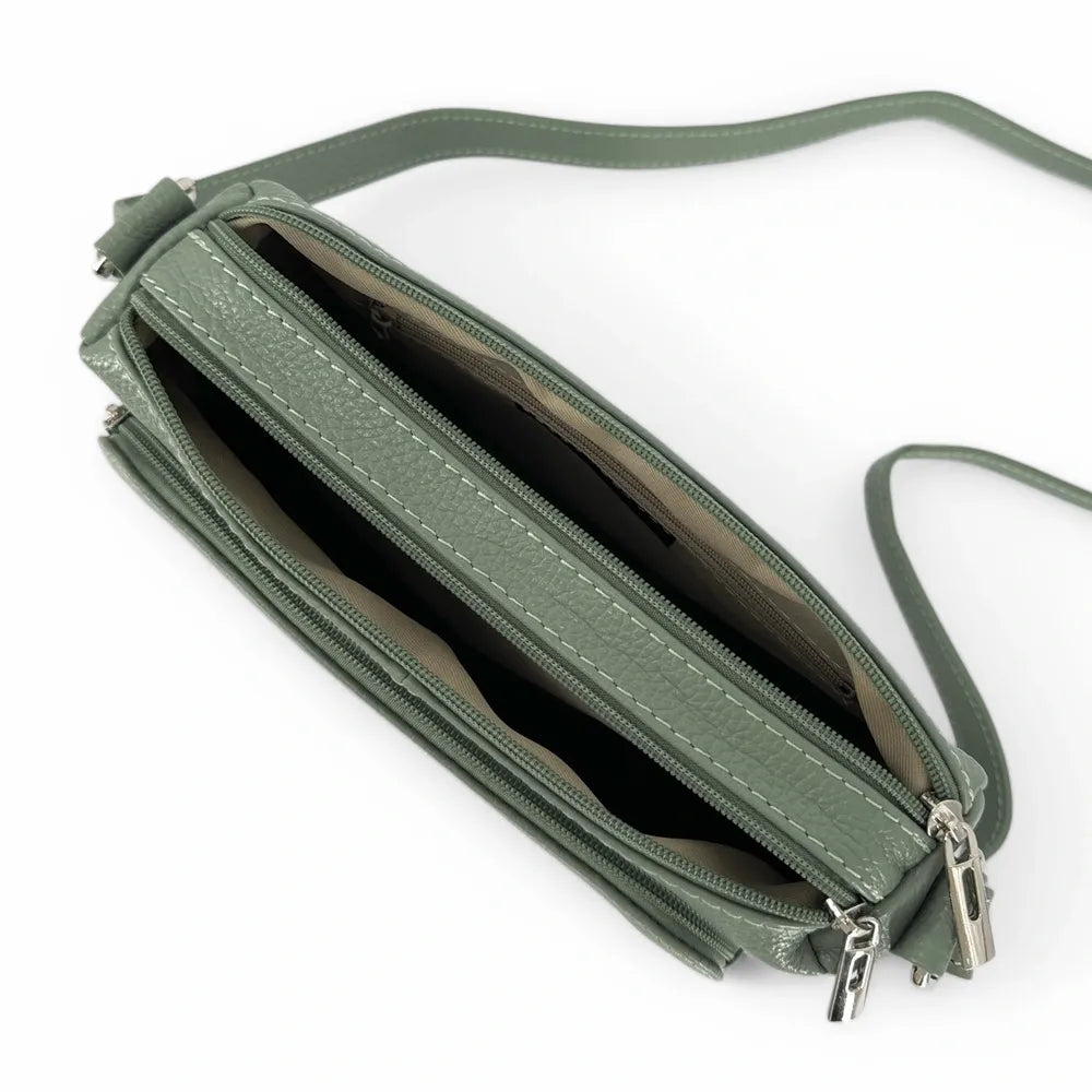 Sac trotteur à bandoulière en cuir grainé MANHATTAN Vert pastel