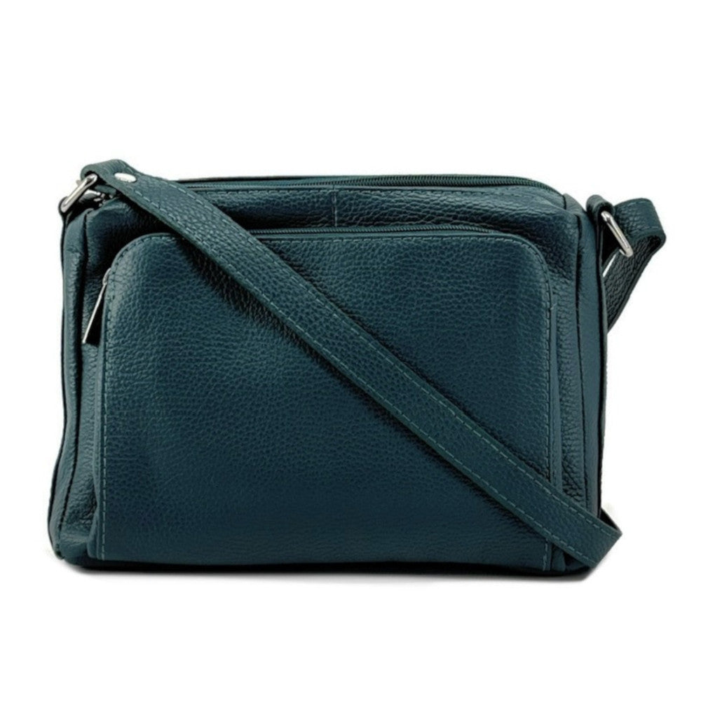 Sac trotteur à bandoulière en cuir grainé MANHATTAN Bleu vert canard