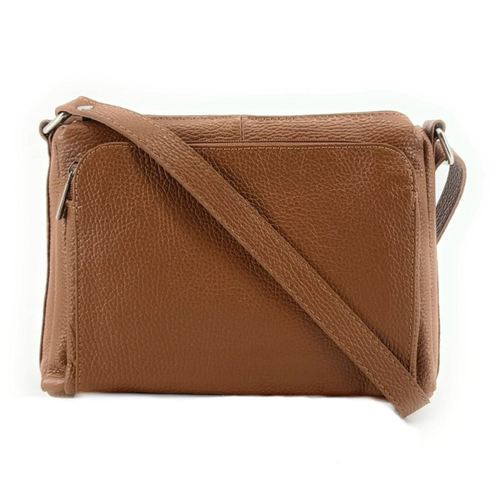 Sac trotteur à bandoulière en cuir grainé MANHATTAN Camel foncé