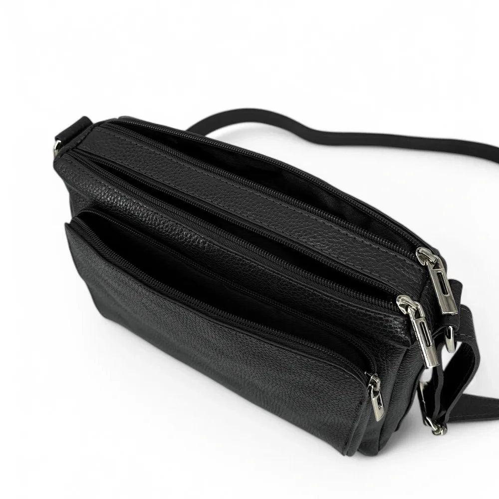Sac trotteur à bandoulière en cuir grainé MANHATTAN Noir