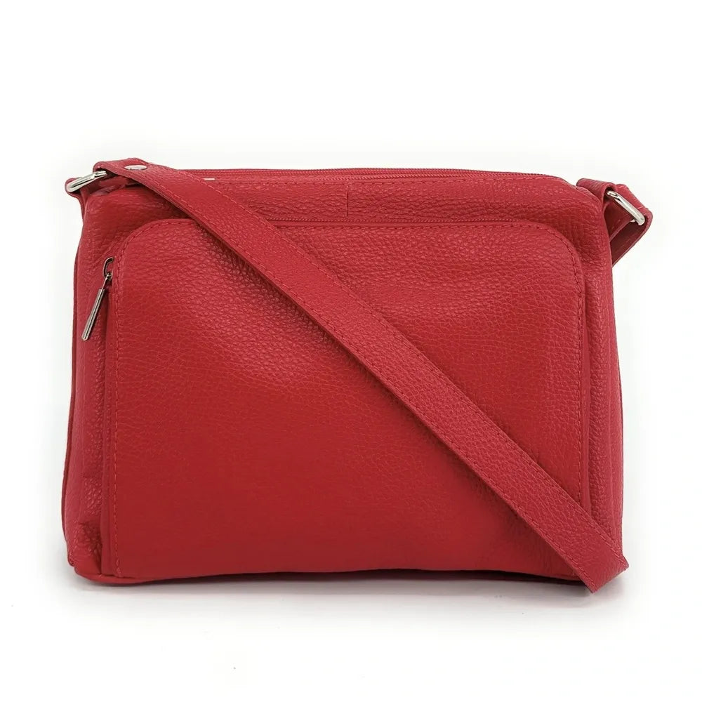 Sac trotteur à bandoulière en cuir grainé MANHATTAN Rouge garance