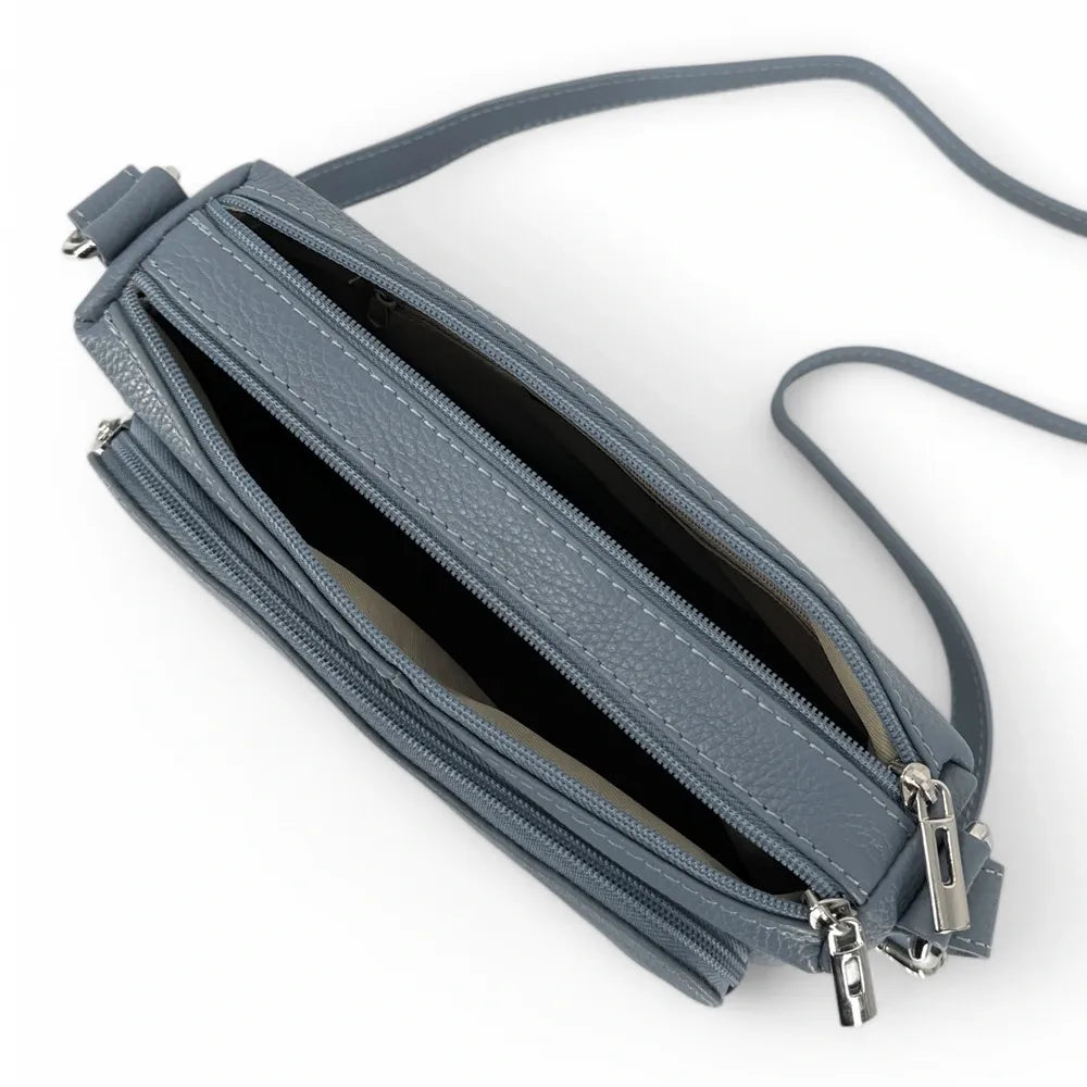 Sac trotteur à bandoulière en cuir grainé MANHATTAN Bleu glacier