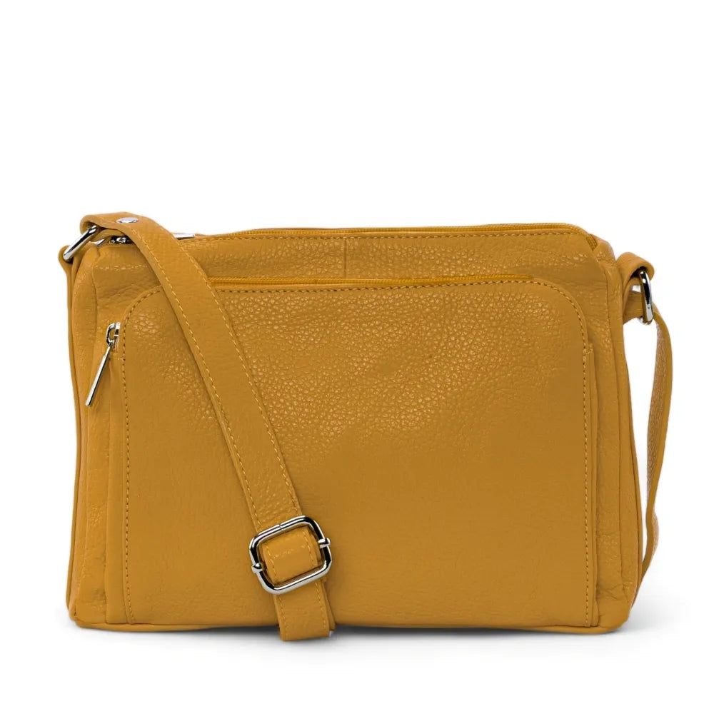 Sac trotteur à bandoulière en cuir grainé MANHATTAN Jaune Moutarde