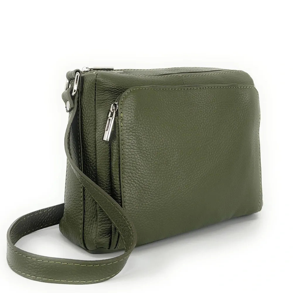 Sac trotteur à bandoulière en cuir grainé MANHATTAN Kaki