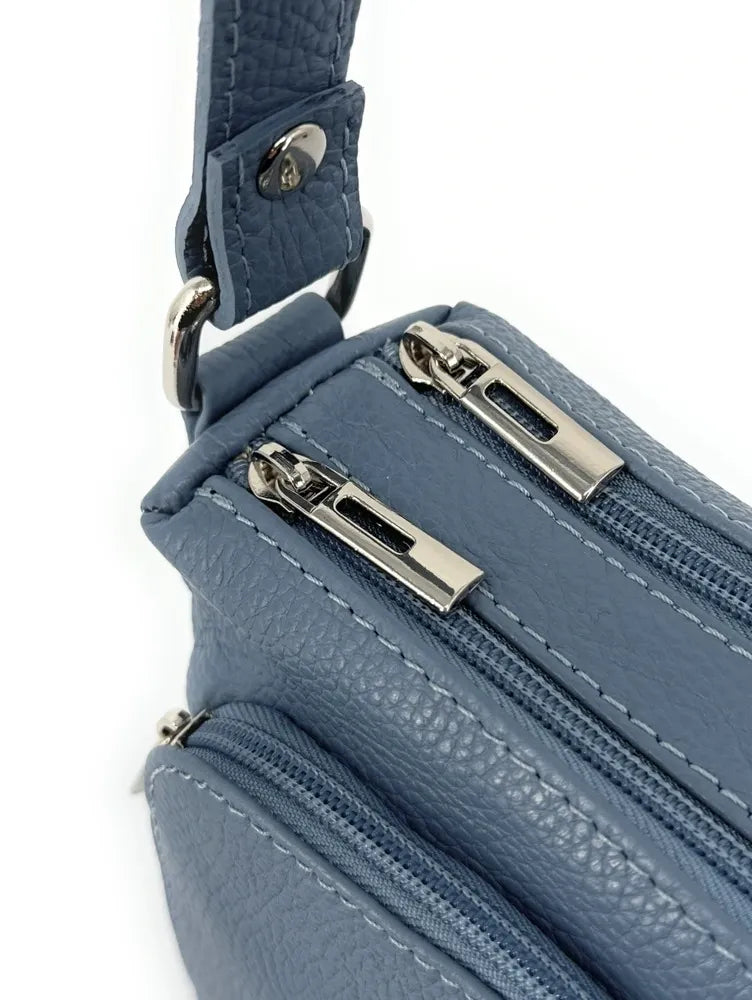 Sac trotteur à bandoulière en cuir grainé MANHATTAN Bleu glacier