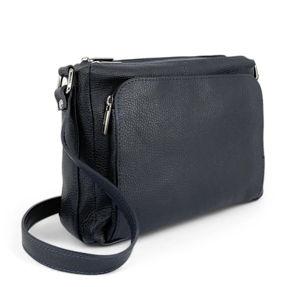Sac trotteur à bandoulière en cuir grainé MANHATTAN Bleu marine