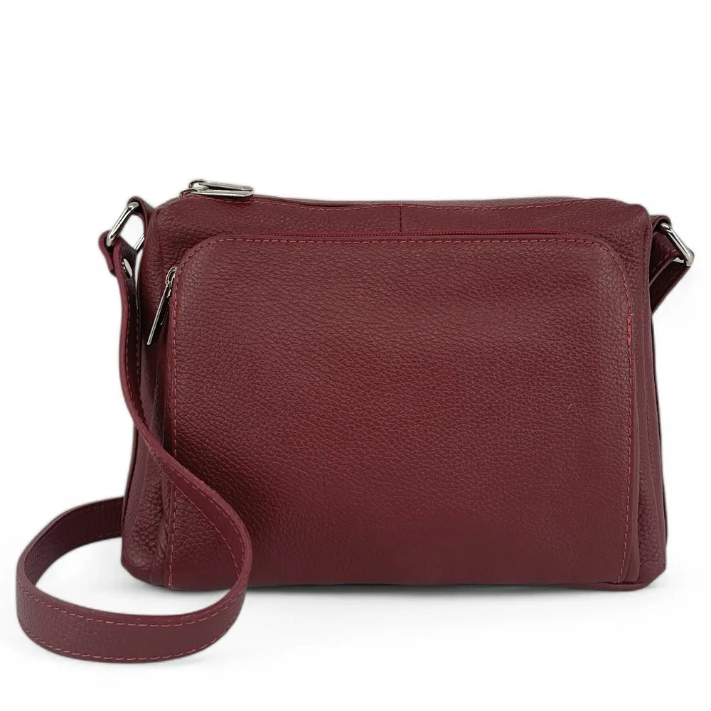 Sac trotteur à bandoulière en cuir grainé MANHATTAN Rouge bordeaux