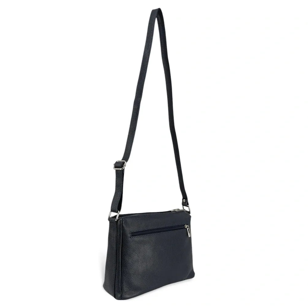 Sac trotteur à bandoulière en cuir grainé MANHATTAN Bleu marine