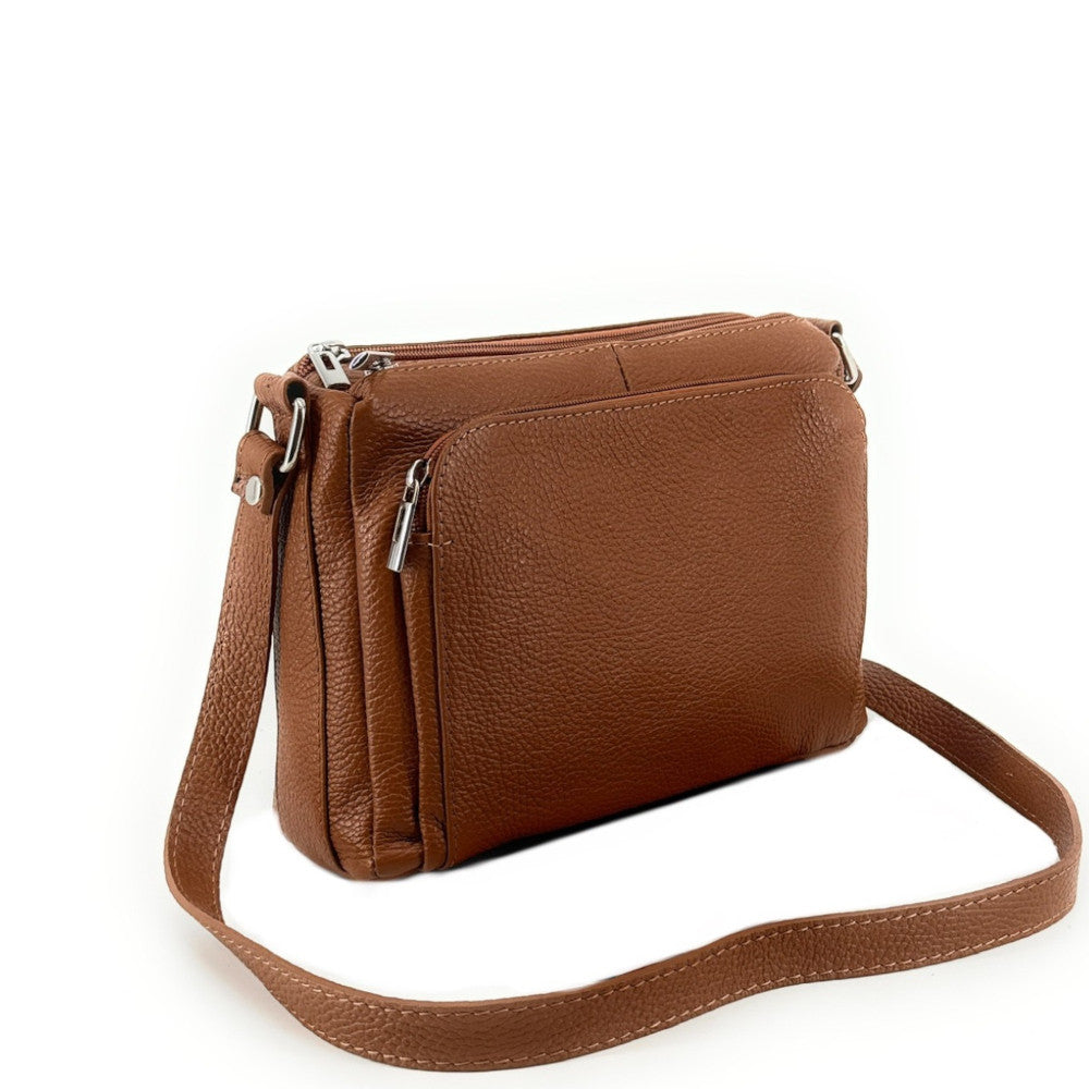 Sac trotteur à bandoulière en cuir grainé MANHATTAN Camel foncé