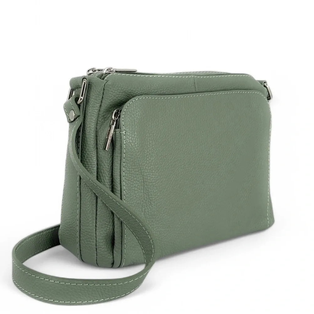 Sac trotteur à bandoulière en cuir grainé MANHATTAN Vert pastel