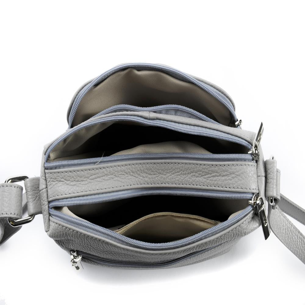 Sac trotteur à bandoulière en cuir grainé MANHATTAN Gris clair