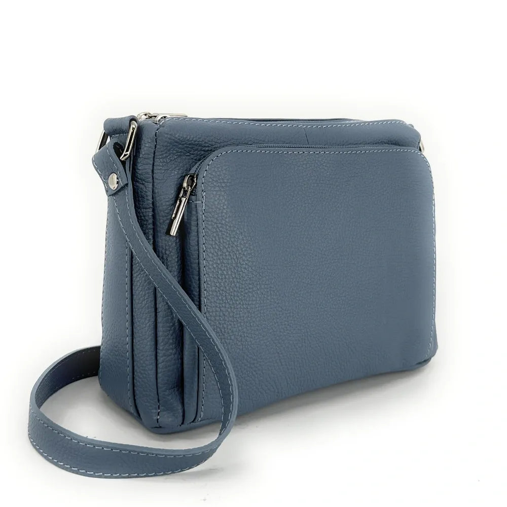 Sac trotteur à bandoulière en cuir grainé MANHATTAN Bleu glacier