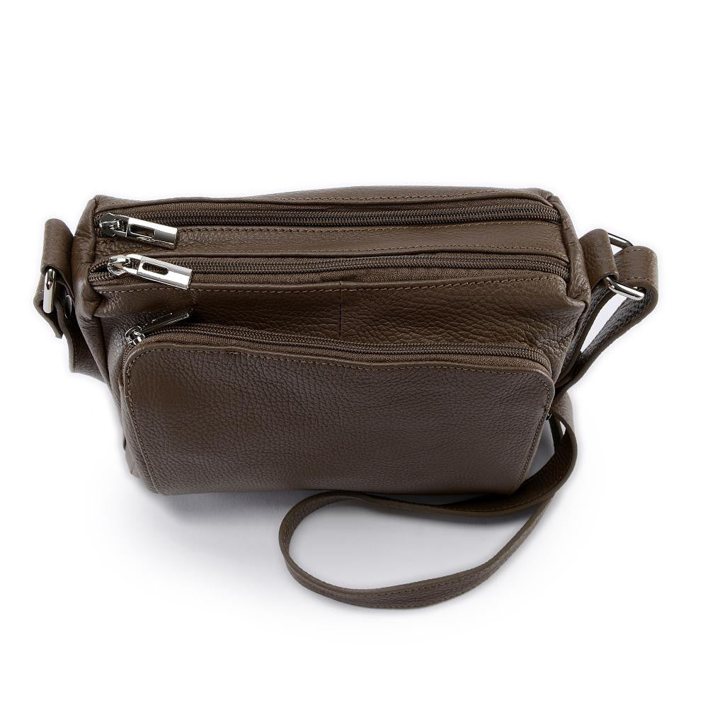 Sac trotteur à bandoulière en cuir grainé MANHATTAN Taupe foncé