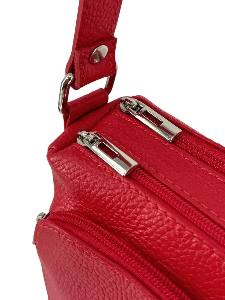 Sac trotteur à bandoulière en cuir grainé MANHATTAN Rouge garance