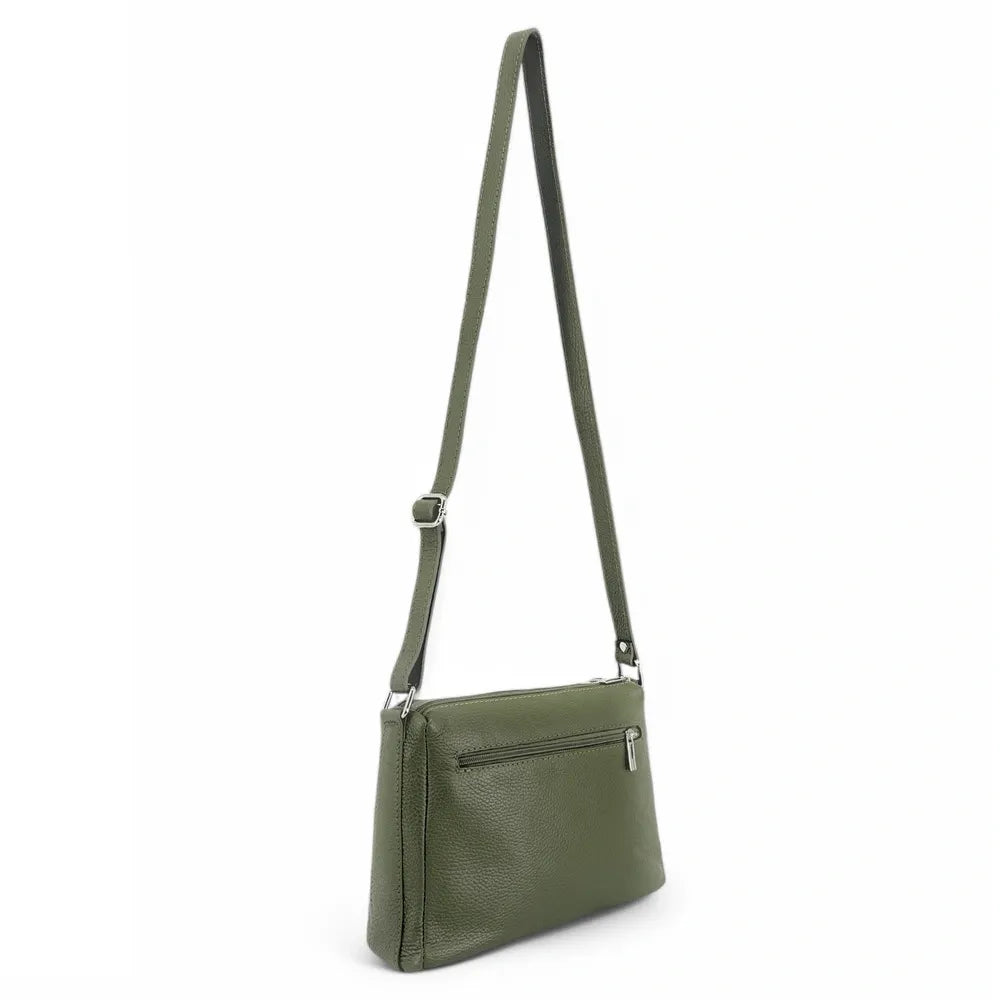Sac trotteur à bandoulière en cuir grainé MANHATTAN Kaki