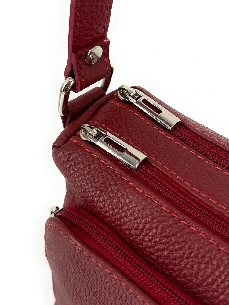 Sac trotteur à bandoulière en cuir grainé MANHATTAN Rouge bordeaux