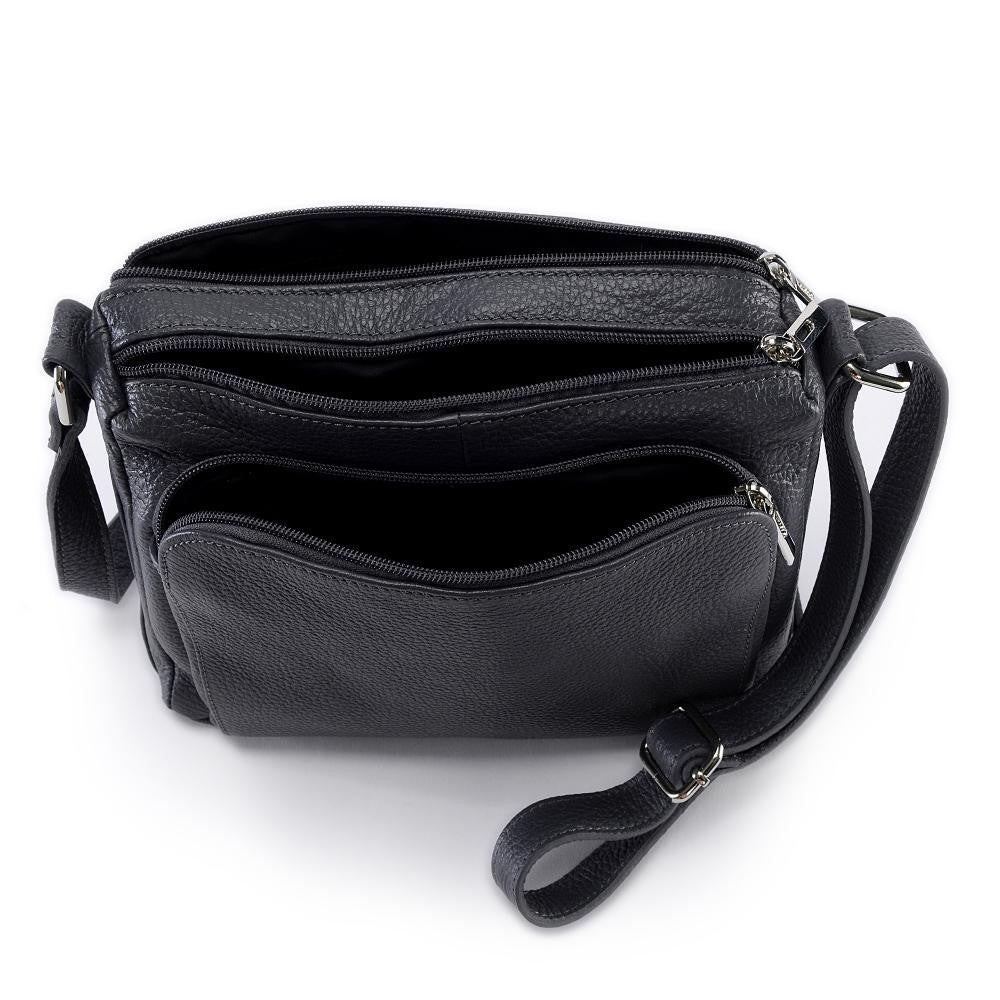 Sac trotteur à bandoulière en cuir grainé MANHATTAN Gris foncé